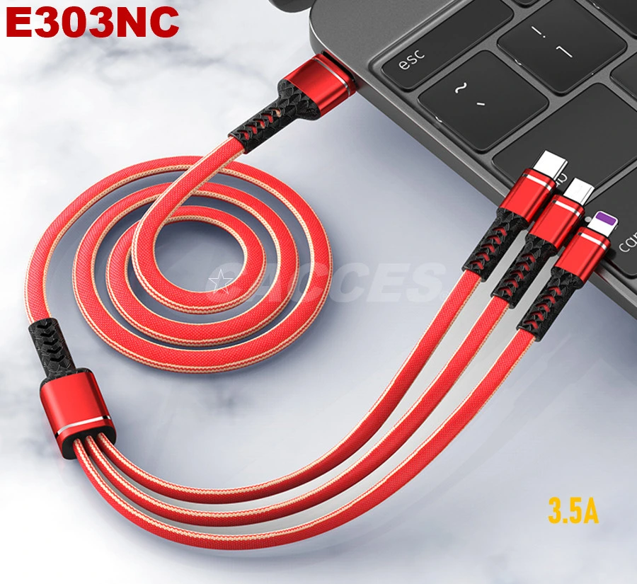Multi Charging Cable 3 in 1 Braided Multiple USB Fast Charging Cord Adapter Type C Micro USB Port Connectors Compatible Cell Phones Tablets and More 3.5A Fast