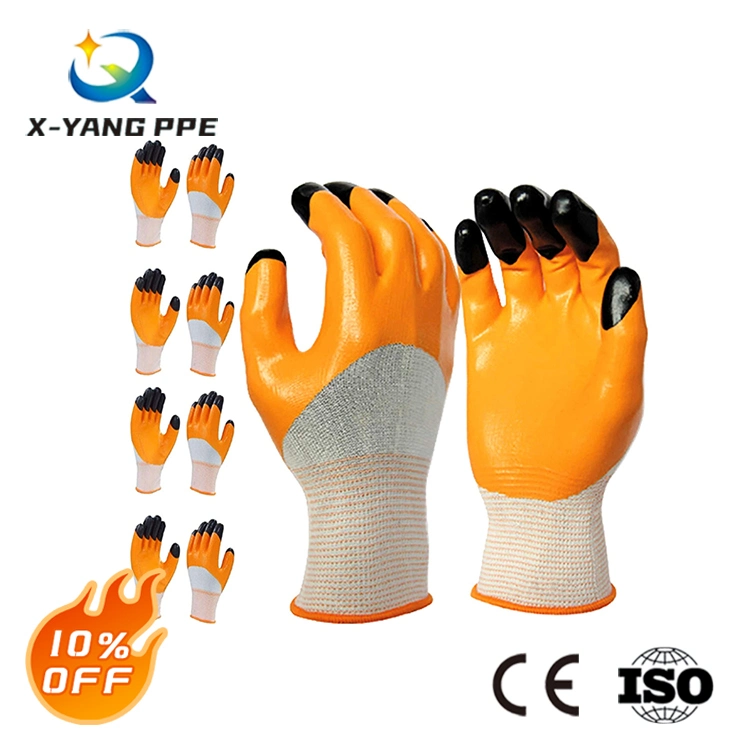 Factoryshop Polyester Futter 3/4 Halb Nitril Getaucht Beschichtet Stärken Finger Tipps Verstärkte Hand Arbeit Sicherheit Atmungsaktive Handschuhe