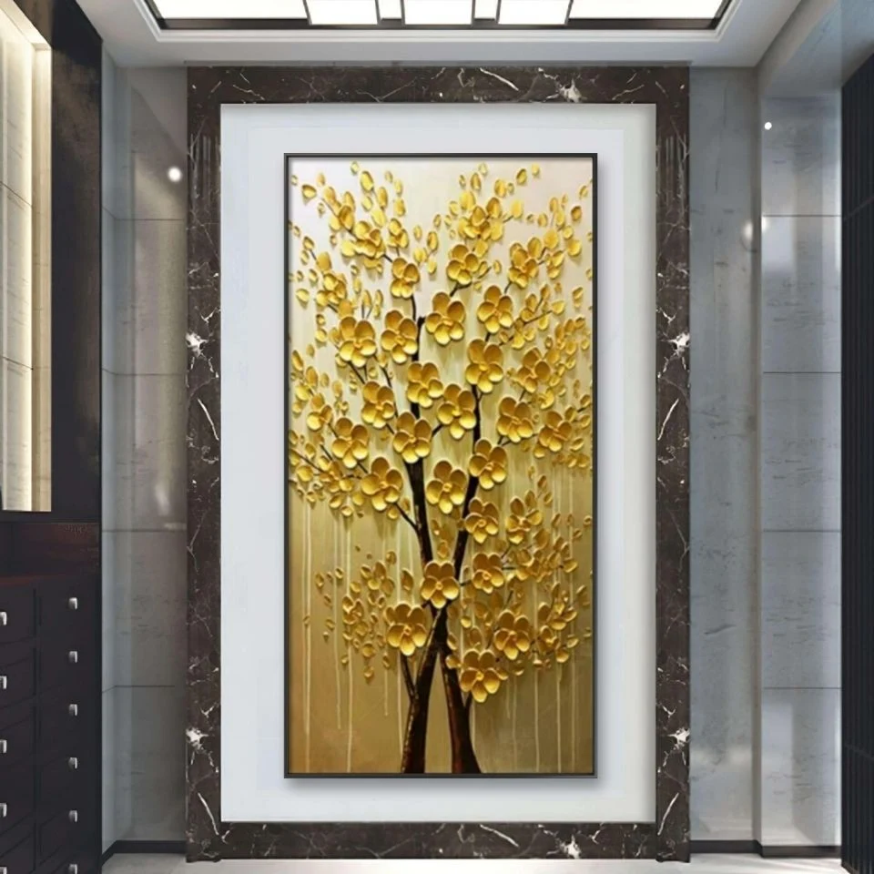 Hand-Painted Simple Money Tree Wall Decoration Oil Painting European Style