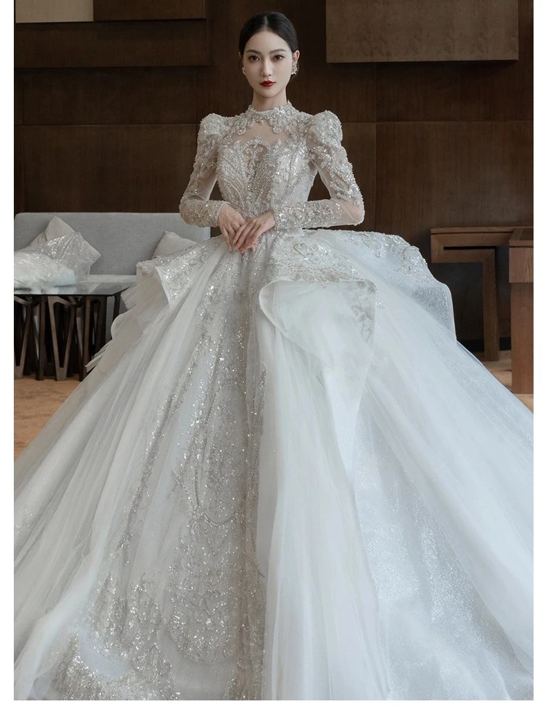 Long Sleeve Wedding Dresses Lace Bridal Ball Gown Fb221