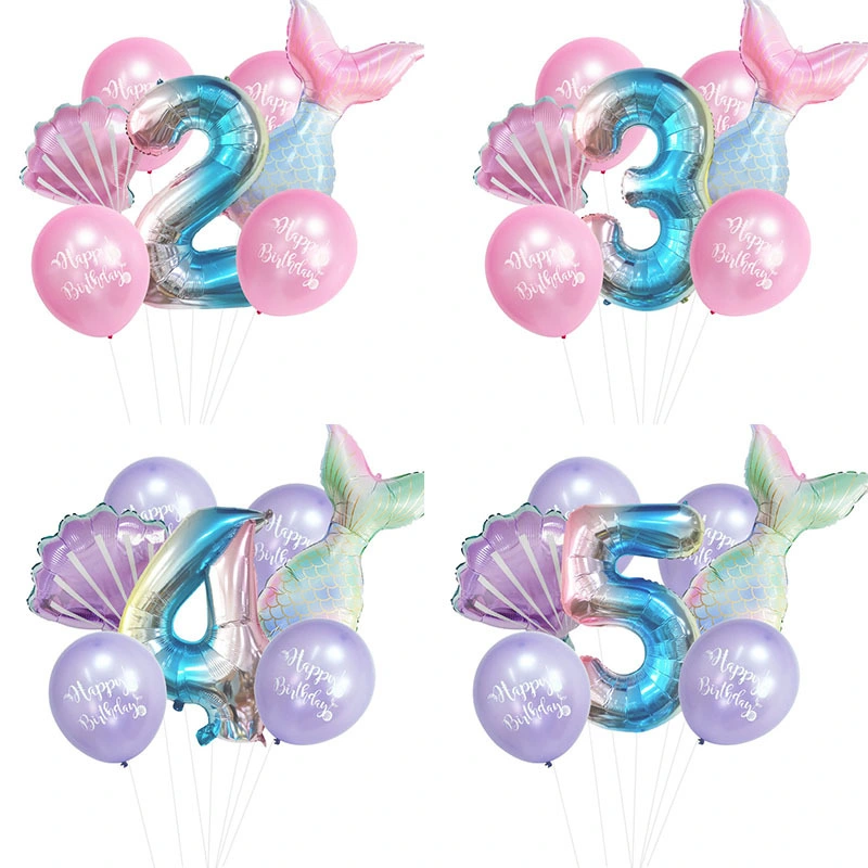 Mermaid Tail Balloon Foil Latex Sea Shells Balloons Set Happy Birthday Party Decorations Balloons