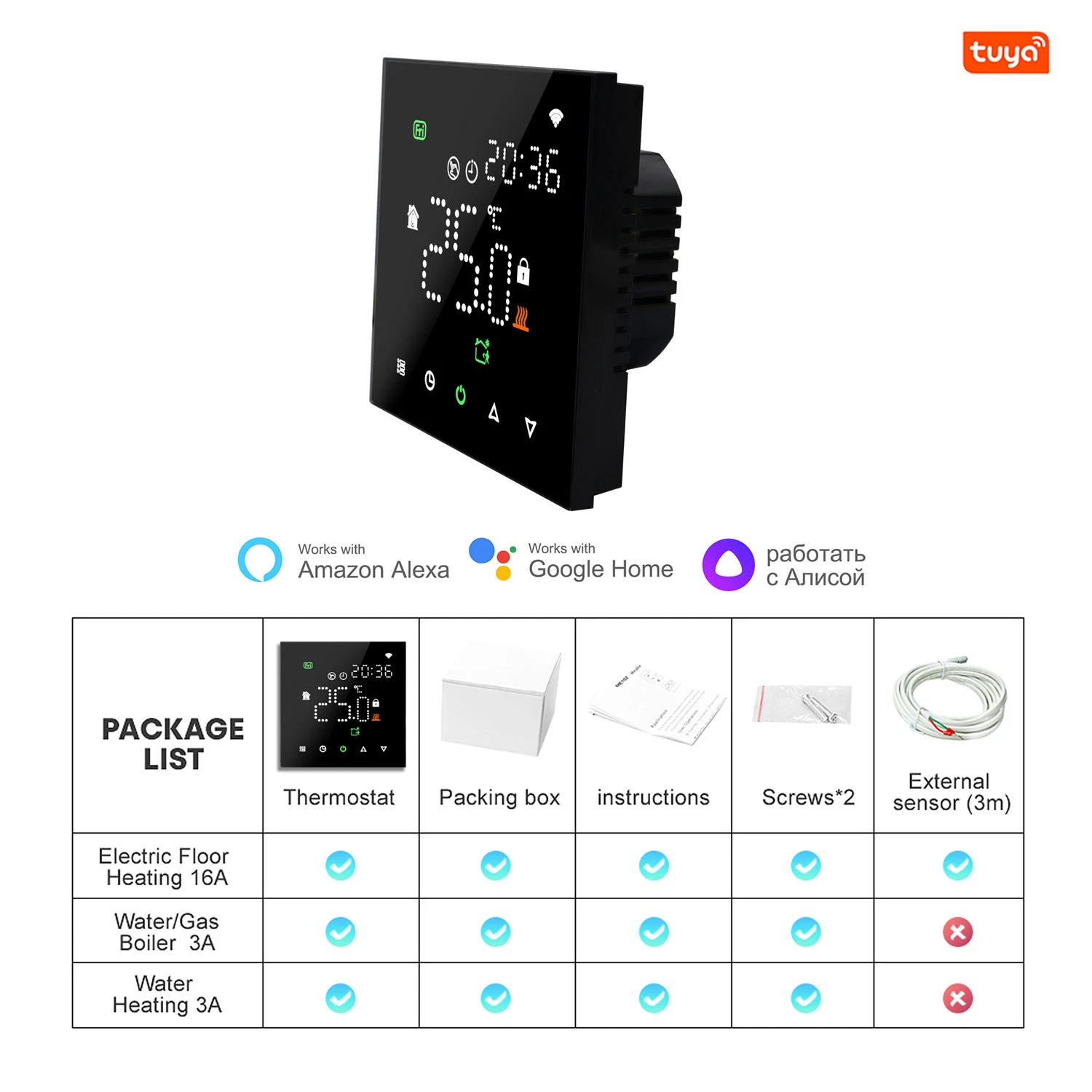 Termostato Smart Tuya WiFi Suelo de control digital de temperatura de la sala programable Termostato de calefacción