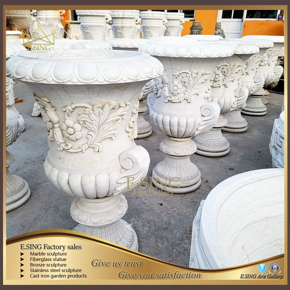 Hot Sale Simple Design Handmade Marble Decorative Urn Natural Stone Garden Products