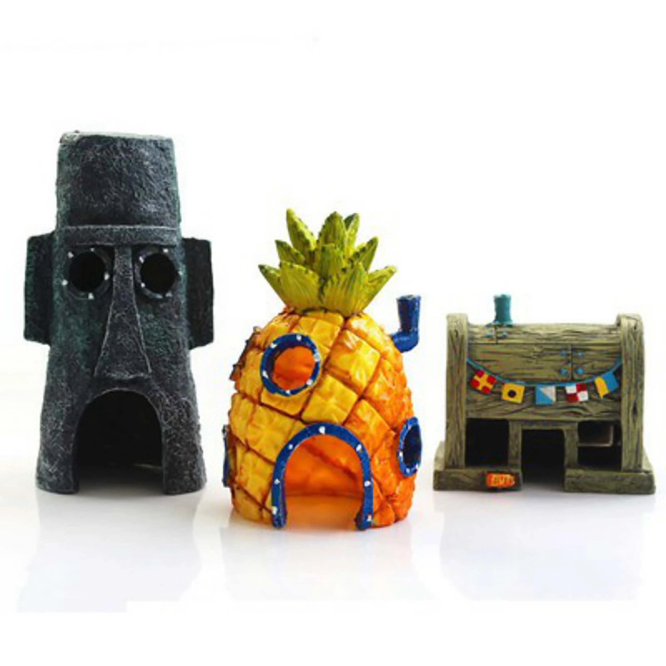 Penn Plax Squarepants Pineapple House with Swim Holes Aquatic Ornament