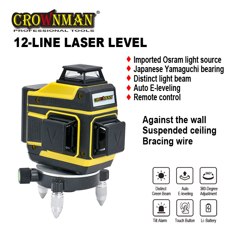 Crownman 12-Line Laser Level Distinct Green Beam Auto E-Leveling with 360 Degree