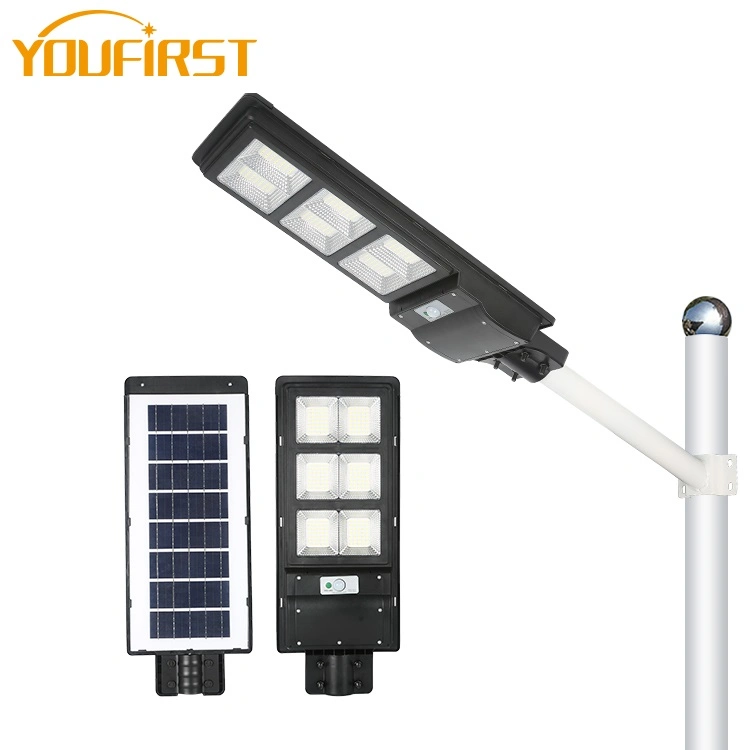 ABS plástico IP65 a prueba de agua al aire libre 50W 100W 150W 200W 250W 300W Luz de calle solar LED integrada todo en uno.