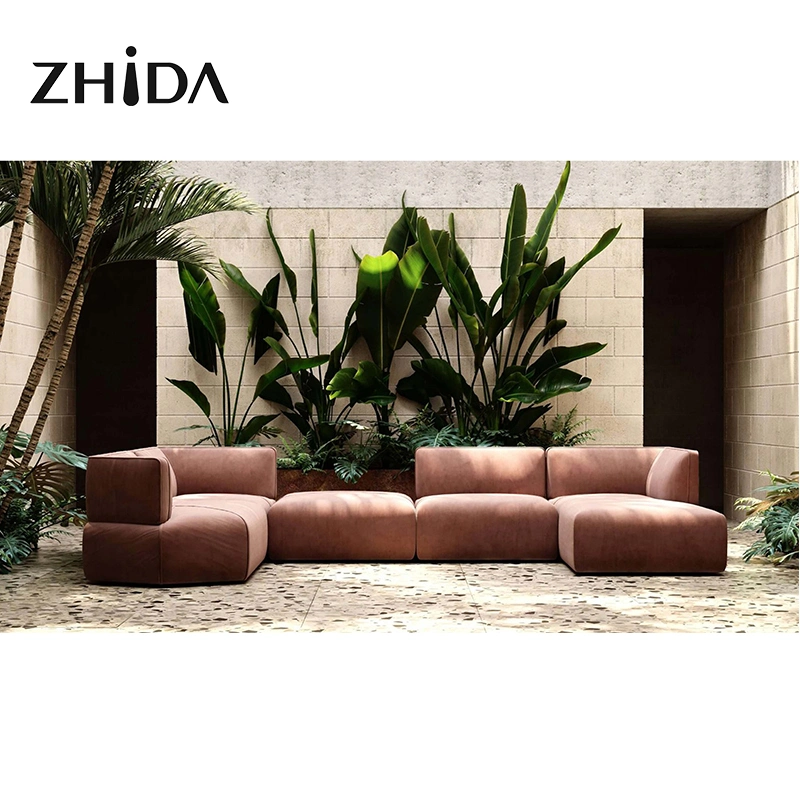 Conjunto de sofá em forma de L moderno e modular de veludo para sala de estar de uma vila de móveis para casa Zhida, com cadeira preguiçosa de canto.