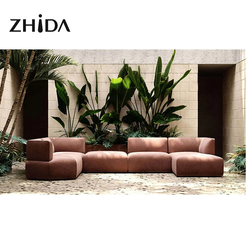 Zhida Maison Meubles Villa Salon Combinaison Coin Chaise Paresseuse Canapé Ensemble Moderne Modulaire en Velours en Forme de L Sectionnel