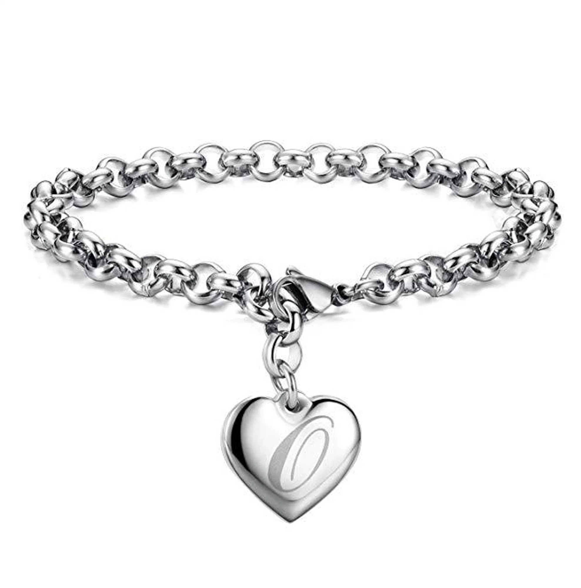 Brazaletes de encanto para niñas chicas adolescentes Regalos Acero inoxidable 26 Letras Pulsera de corazón