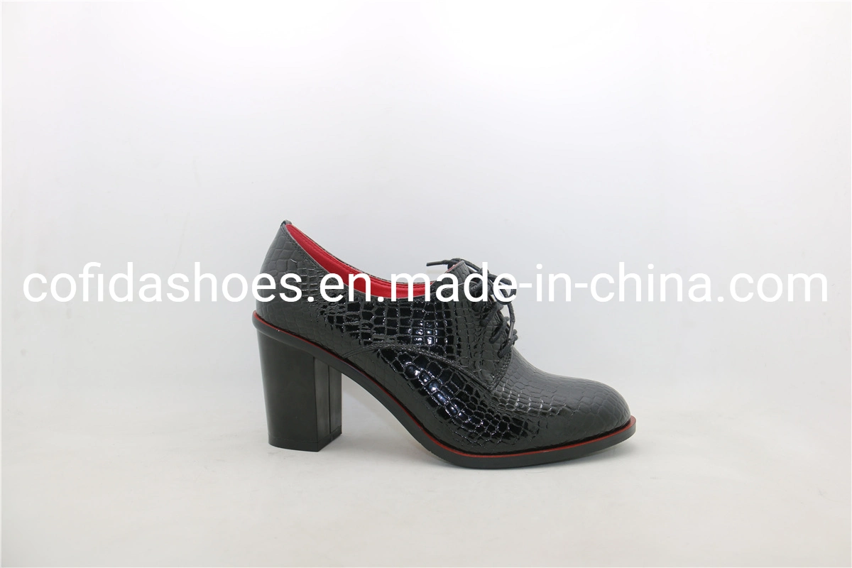 New Comfort Block High Heel Leather Women Shoe