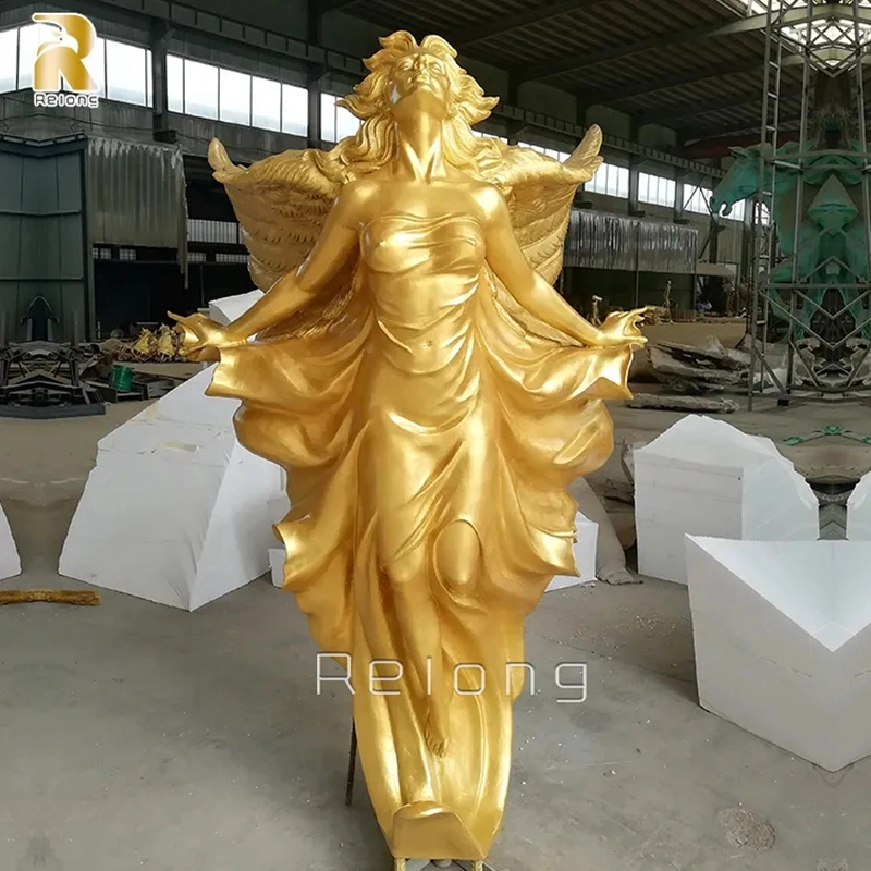 Popular Decorative Golden Bronze Life Size Standing Winged Flying Angel Statue for Garden