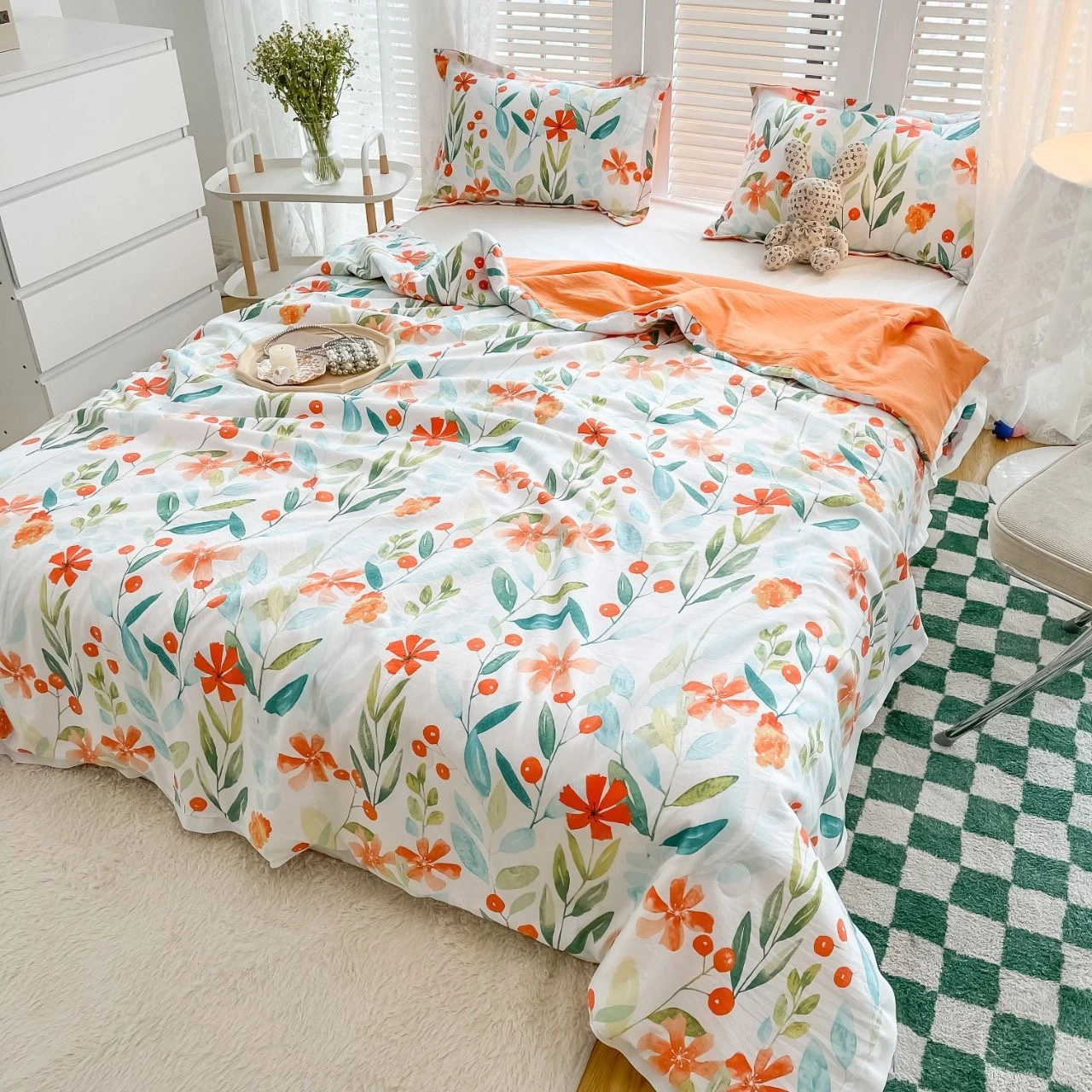 Koreanischer Stil Polyester Gedruckt Sommer Cool Quilt Klimaanlage Quilt Bettwäscheset Mit Bezug