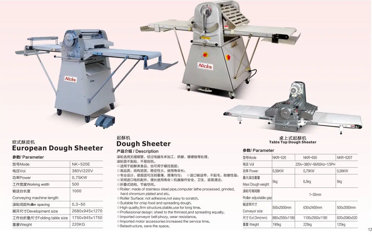 520mm Electric Bread Dough Roller Machine, Cake/Pizza Croissant Dough Sheeter / Pastry Sheeter