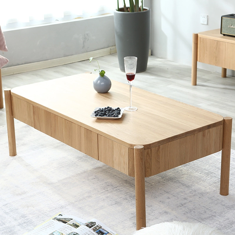 Japanese Style Simple Small Apartment Solid Wood Coffee Table with Drawer 0051