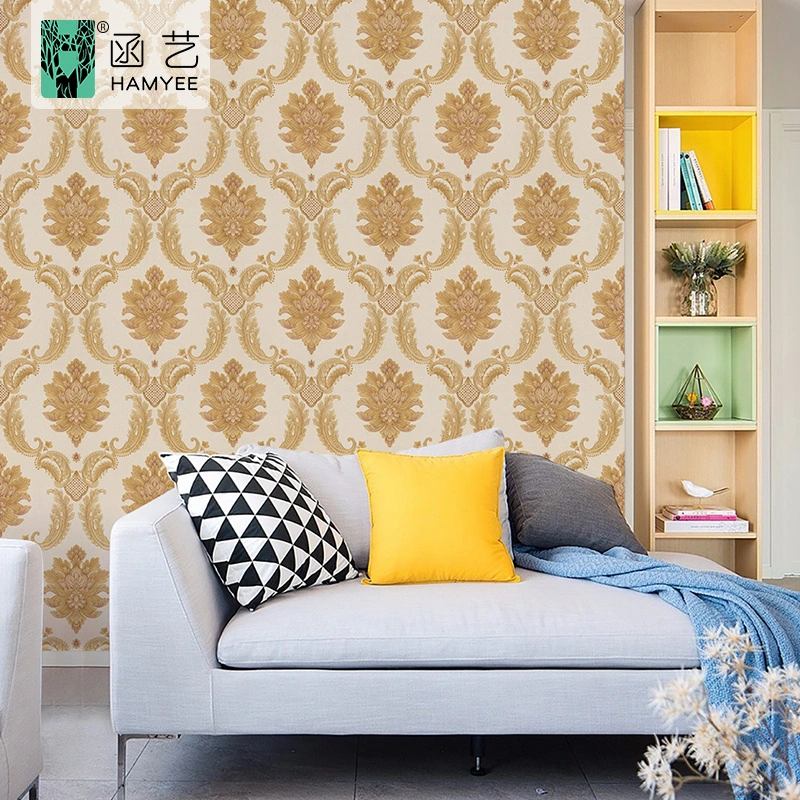 Venda por grosso Non-Woven luxo moderno com uma textura de parede de papel Papel de parede de ouro para a decoração da casa