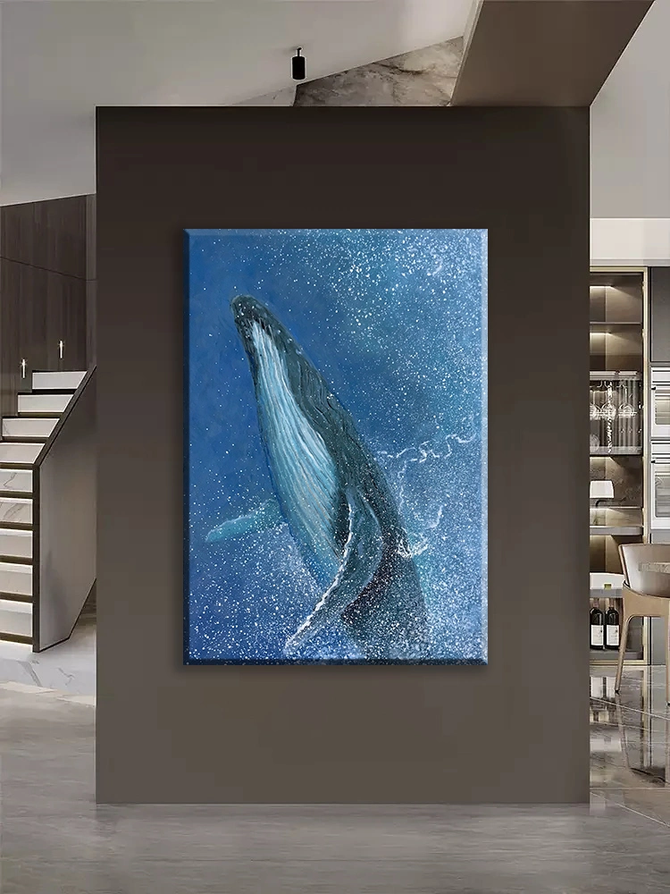 Whale Animal Ocean Sea Wall Art Painting Modern Blue Style Custom Cheap Home Decor Living Room Framed Picture
