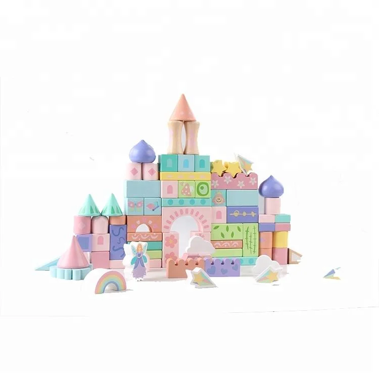 80PCS Castle Blocks Wooden Building Blocks Wooden Toys