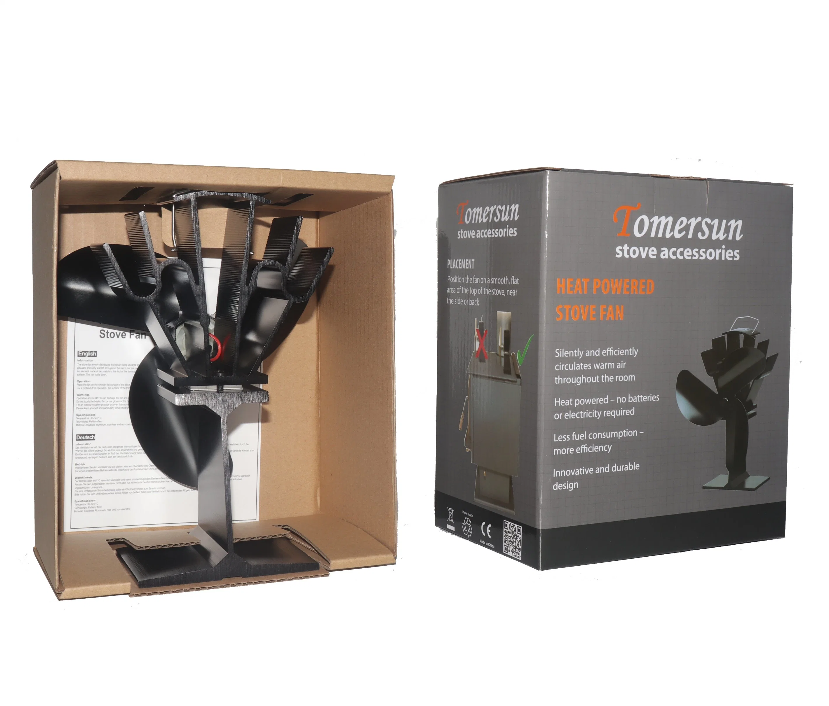 No Electronic Heat Powered Stove Fan with 3-Blades