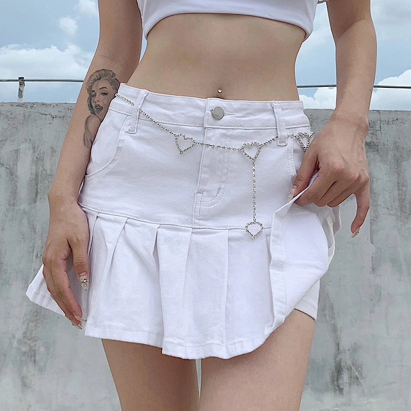 New Casual Women's Half Length Denim Skirt Youth Sexy Two Piece Anti Slip Elastic Denim Skirt