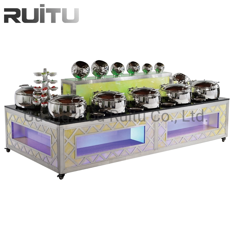 Luz LED grande y moderno estaciones de Buffet extraíbles en caliente de vapor olla cocina comida buffet de mármol caliente Inicio Hotel Restaurante Buffet Catering Mesas de comedor gabinete