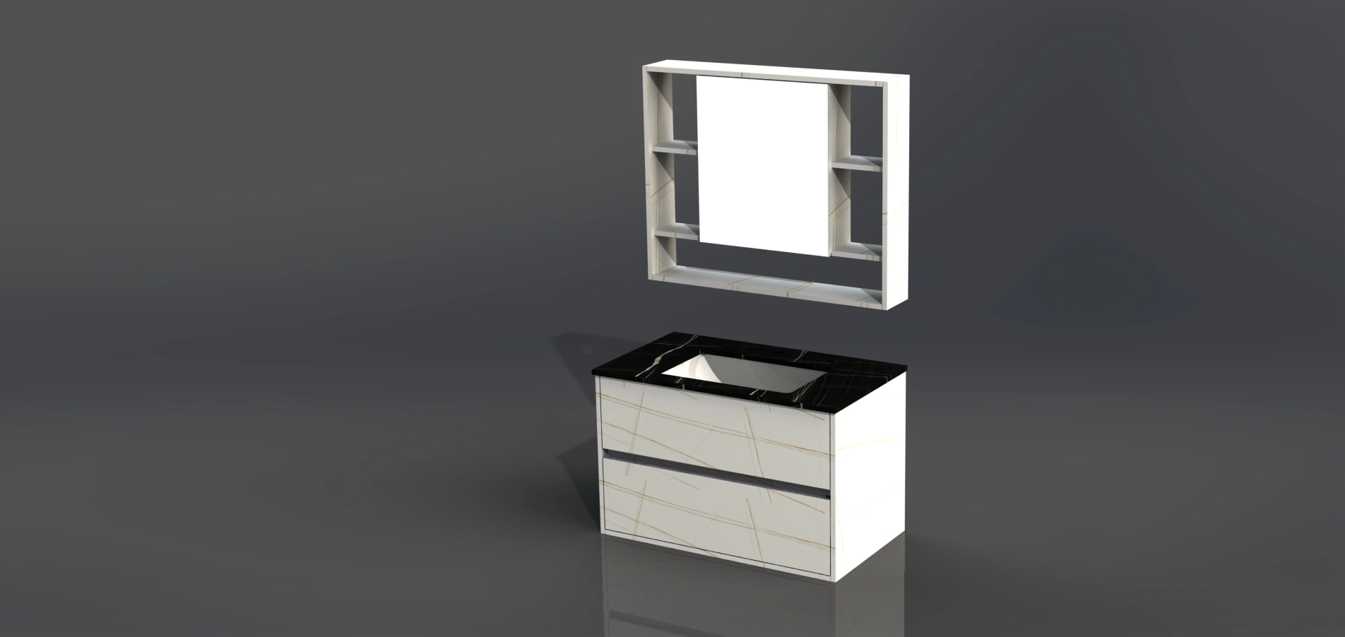 Morden Stylish Thick Edge Bathroom Vanity Furniture with Mirror & Basin