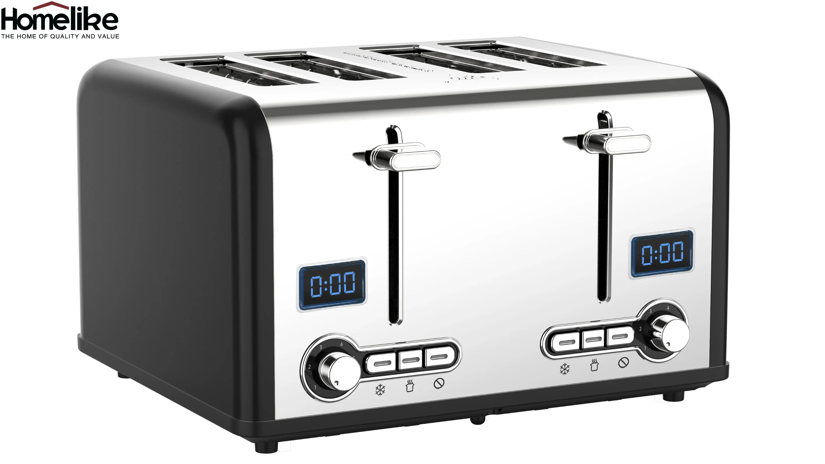 Sandwich Bread Toaster Set with LED Display Electric 4-Slice Stainless Steel Toaster Oven