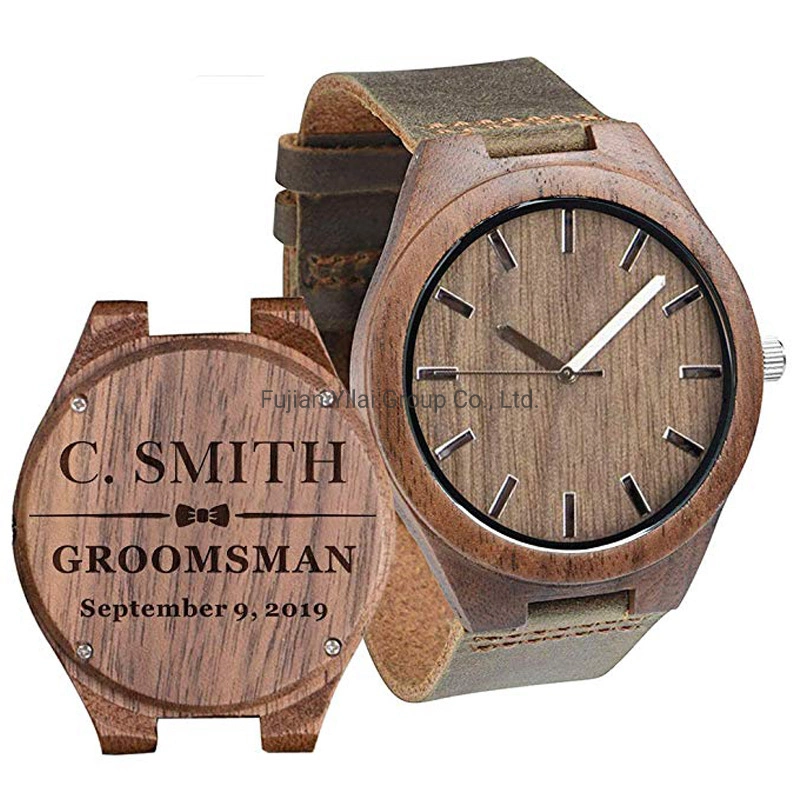OEM-Logo Hochwertige Automatik-Uhrwerk Wasserdichtes Holz Uhrentop Luxus Customized Holz Uhr Leder