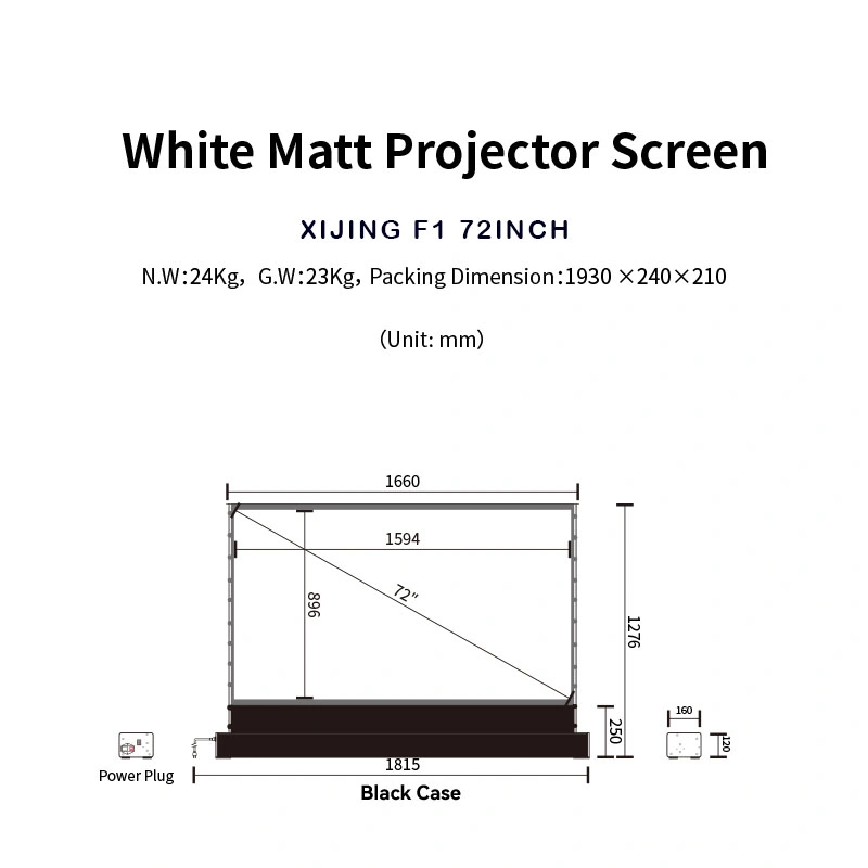 Xijing F1 72 Inch Wall-Mount Projector Mattewhite Electric Projection Screen