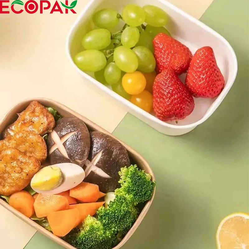 Custom biodegradable Kraft papel cuencos Embalaje de alimentos forma rectangular ensalada Recipientes de fruta