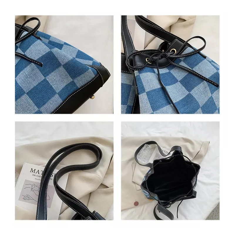 La nueva bolsa de tela Denim para niña Lattice Diseñador Bolsos Bolso Mujer Bolsos Bolso de la cuchara grande