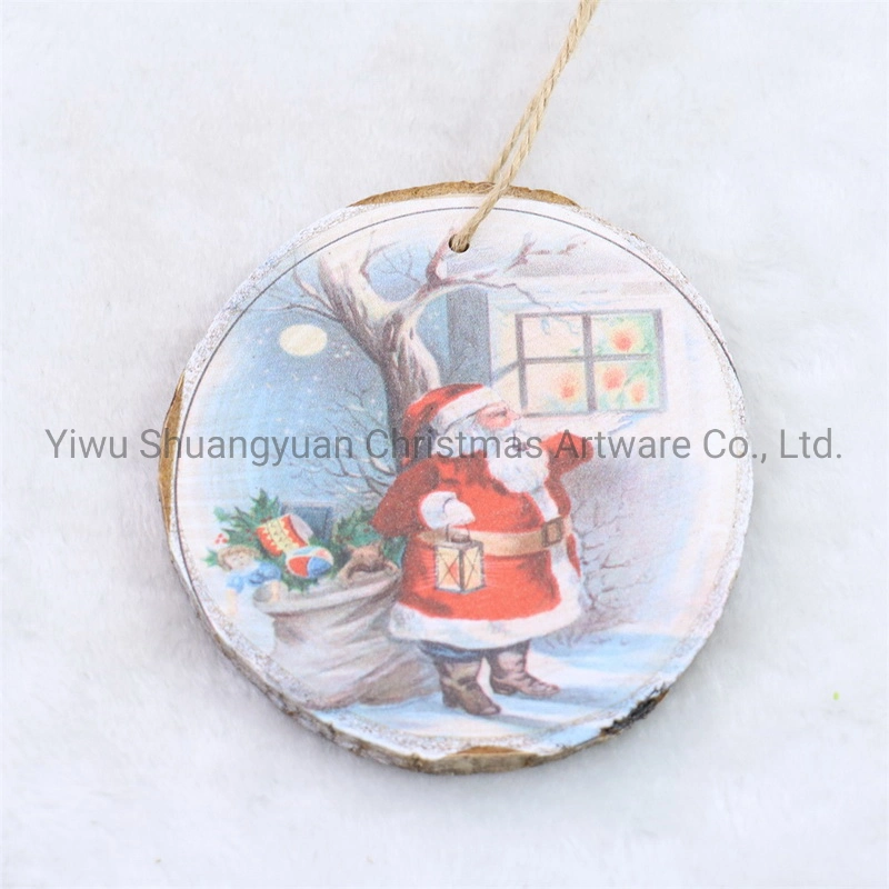 Christmas Wooden Round Decor for Holiday Wedding Party Decoration Supplies Hook Ornament Craft Gifts