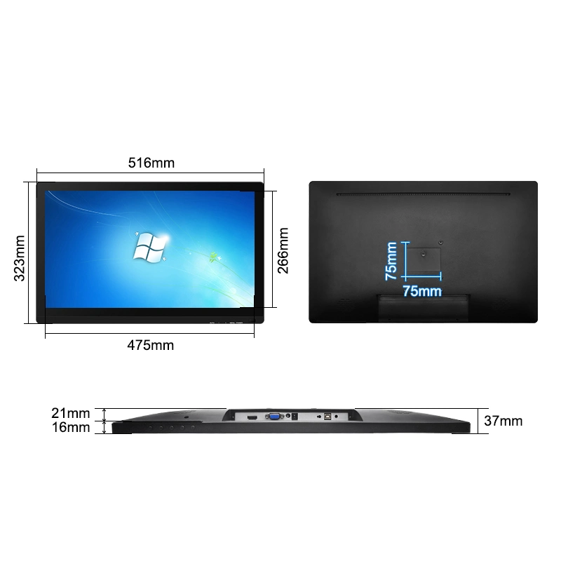 21.5'' Inch 2K HD Vesa Wall-Mount Non-Touch Plastic Pure Flat Case Computer HMI Panel LCD Monitors for Industrial