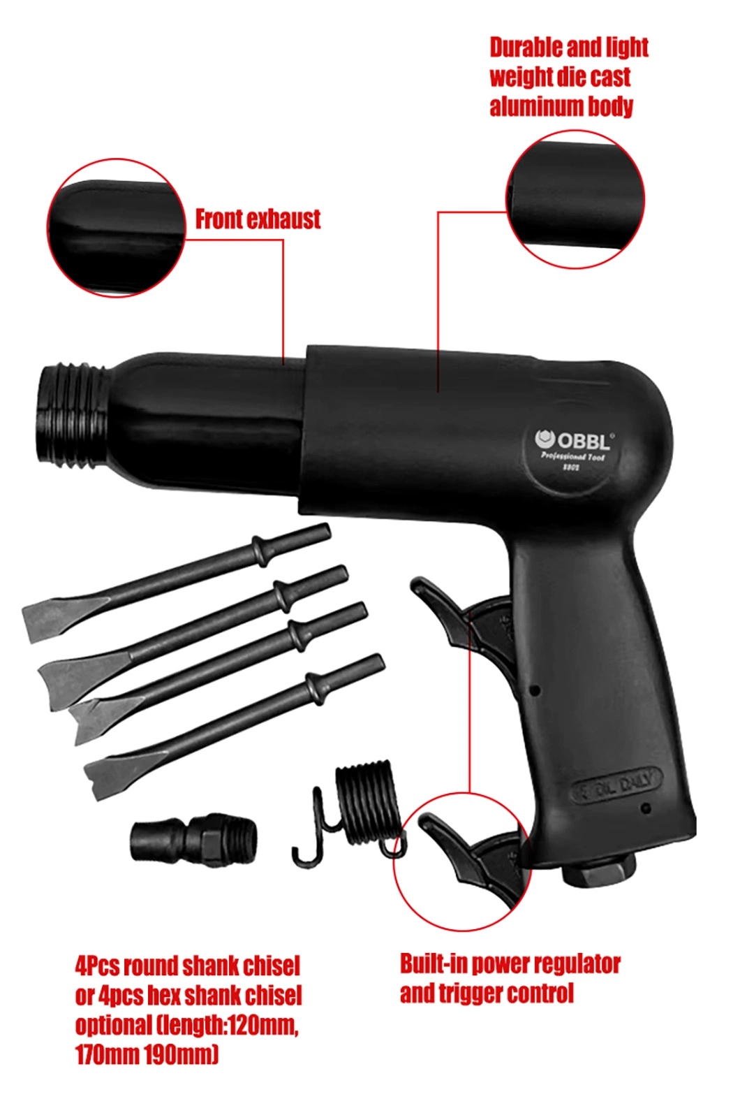 Obbl Hand Held Planishing Pneumatic Air Chipping Hammer