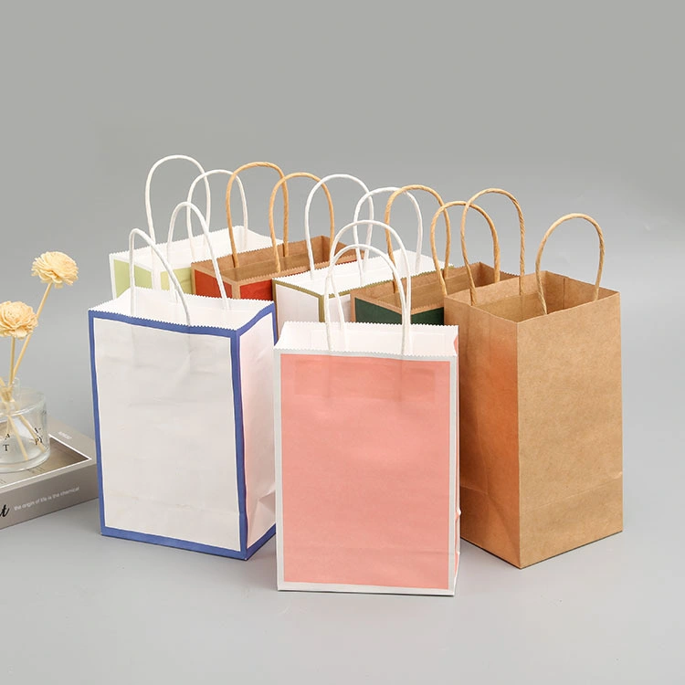 Printed Logo Custom Size Packing Bag Shopping Handbags Fashion Bag Food Packaging Twist Handle Kraft Paper Bag