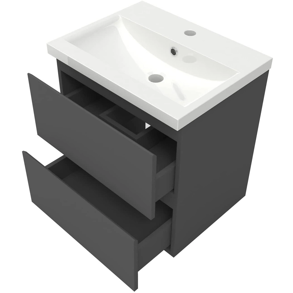 500mm PVC Matt Grey Wall Hung Basin Vanity Unit with 2 Soft Close Drawers