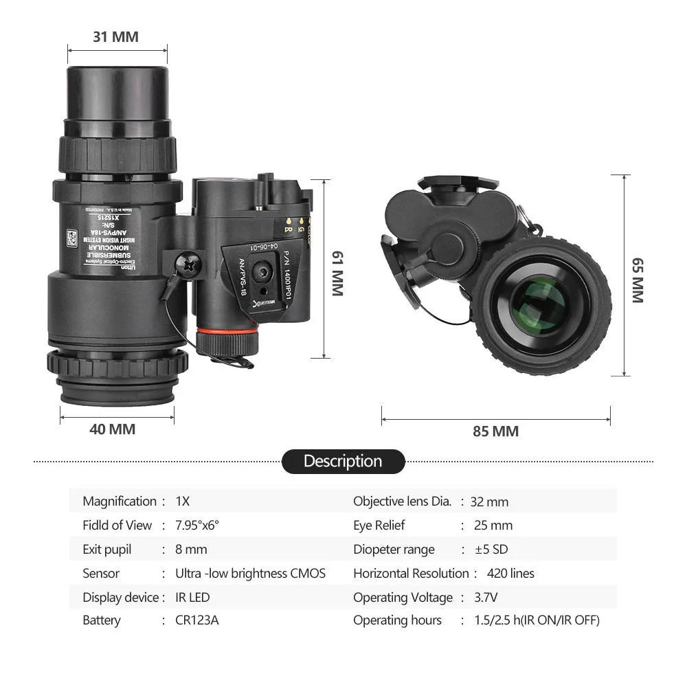 Spina Pvs18 1X32 الصيد التكتيكي الأشعة تحت الحمراء النطاق الرؤية الليلية ثنائية العامية النطاق الرقمي