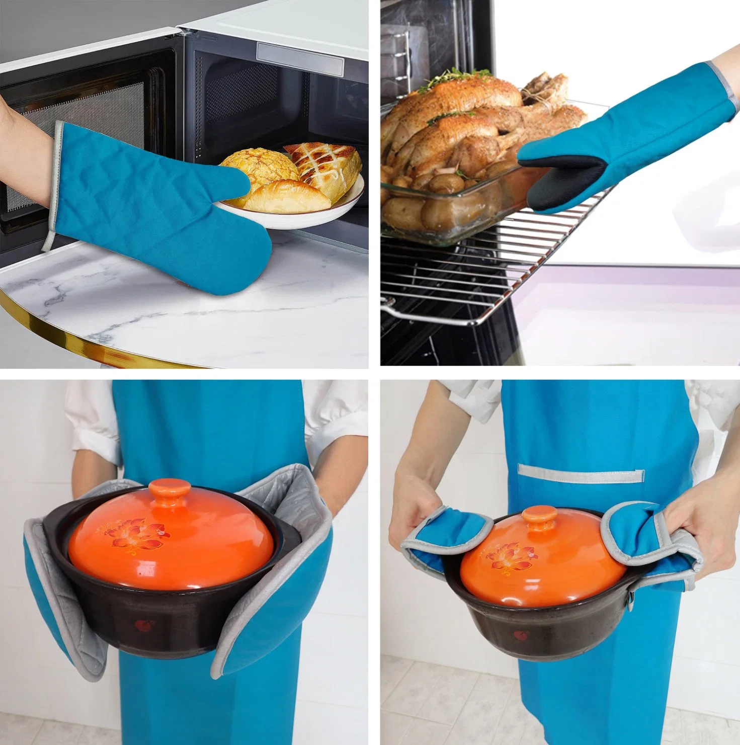 Avental de cozinha e resistente ao calor, luvas de forno de microondas Potholder Luvas luvas de forno duplo