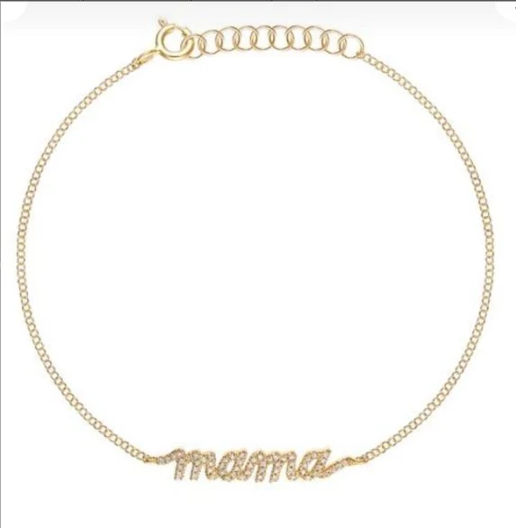 Dainty 925 Sterling Plata chapado en oro Pave Zircon letras CZ Mama Pulsera joyería para regalo de la madre