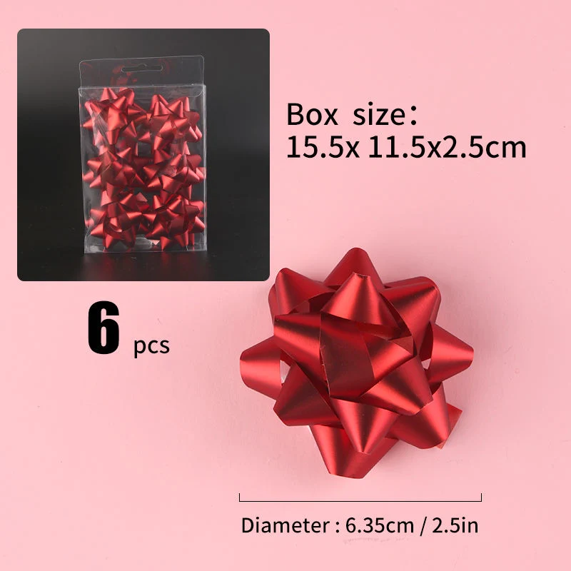 6.35 Cm 2.5inches 6PCS Set Pet Christmas Bow Matte Gift Bow Ribbons for Gift Wrap Self-Adhesive Star Bow Gift Decoration