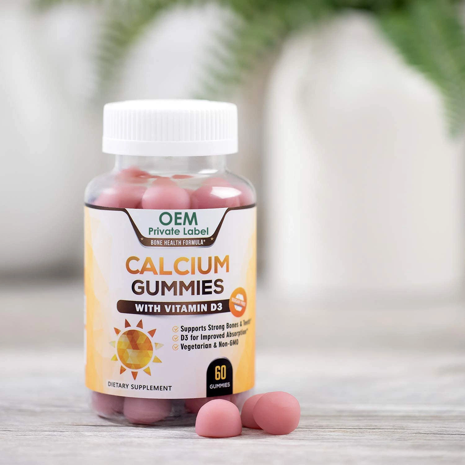 Personalización de la muestra de la vitamina Suplemento Alimenticio gomoso calcio Vitamina D3 Gummies para tener huesos sanos