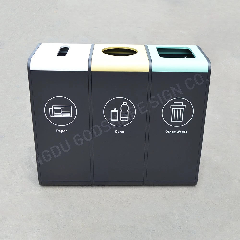 Brushed 316 201 Stainless Steel 3 Compartments Recycle Bins