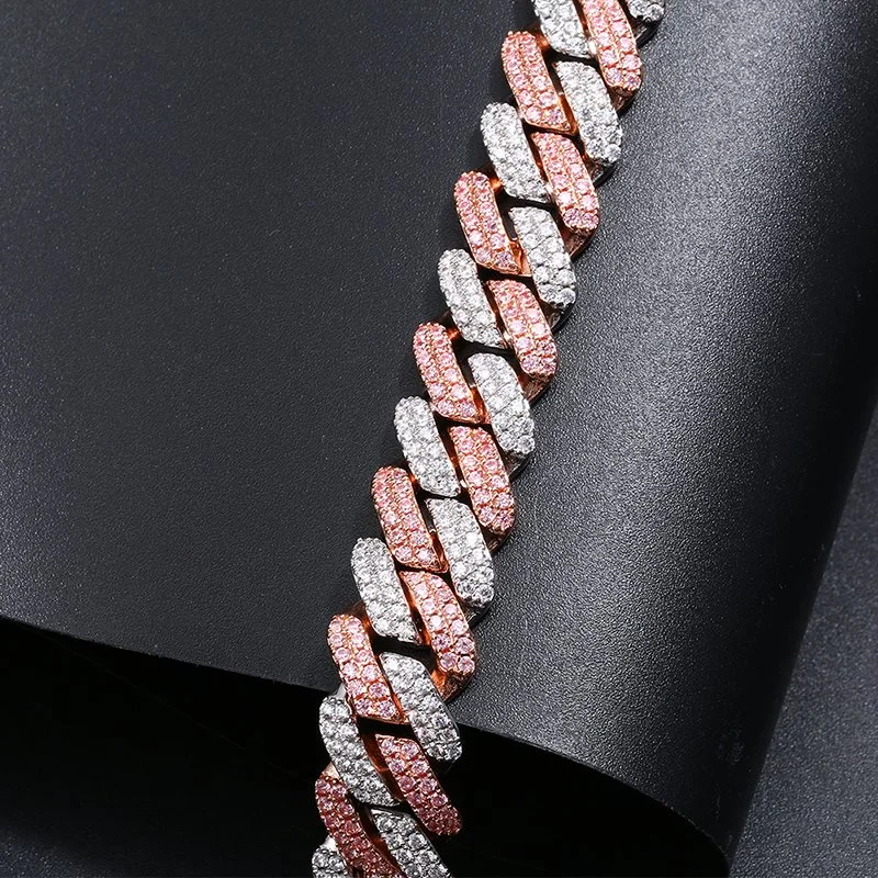 Chapado en oro de lujo en color rosa Cuban Link Iced fuera de la cadena de diamantes para mujer