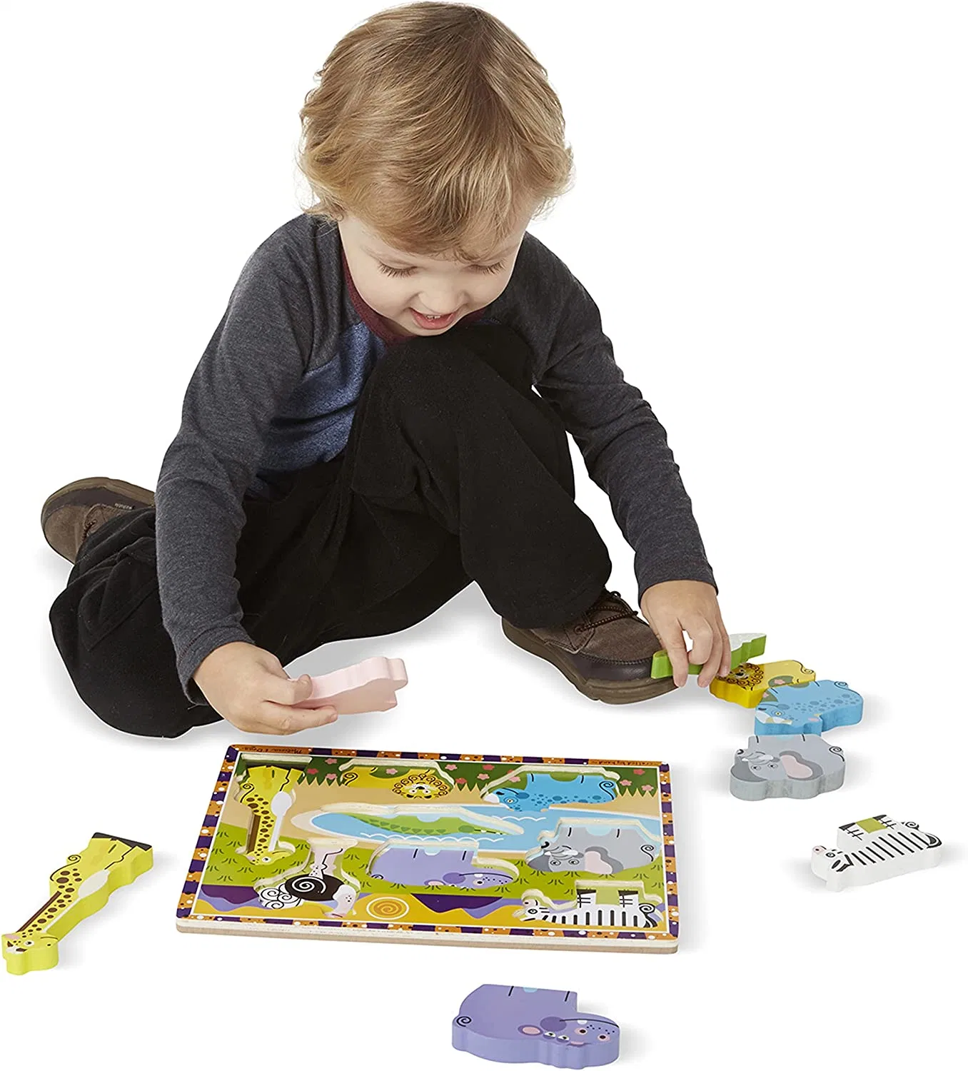 Education Toy 8 PCS Animal puzzles matériaux certifiés FSC en bois Chunky Puzzle