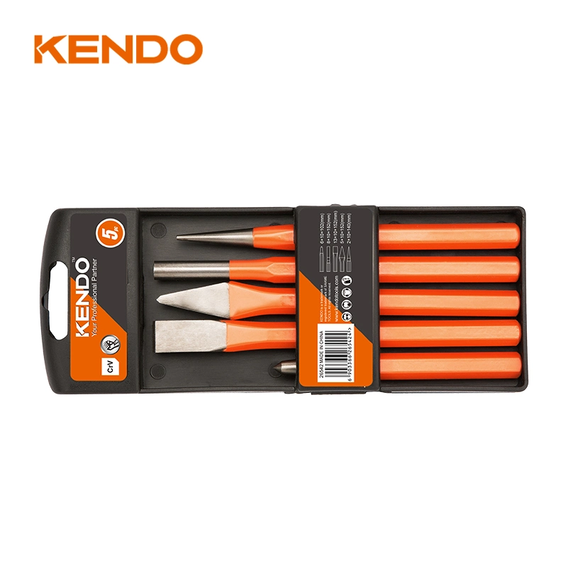 Kendo 5pc Punch Meißel Set Korrosionsbeständig Orange pulverbeschichtet Klinge mit polierter Spitze