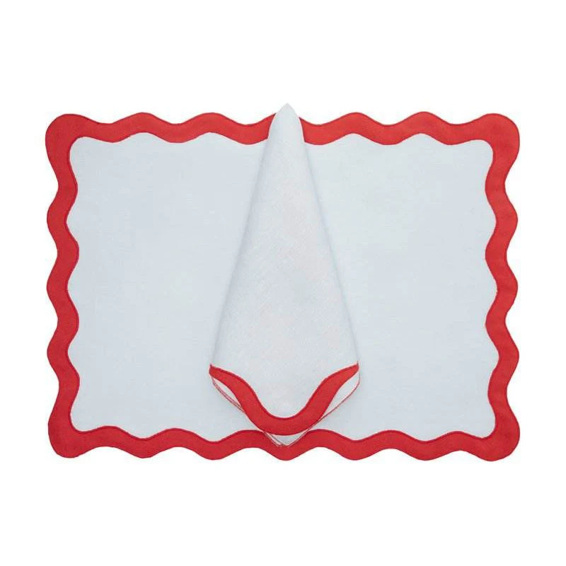 Wholesale/Supplier Irregular Embroidered Linen Scalloped Edge Napkins Blue for Dining Table