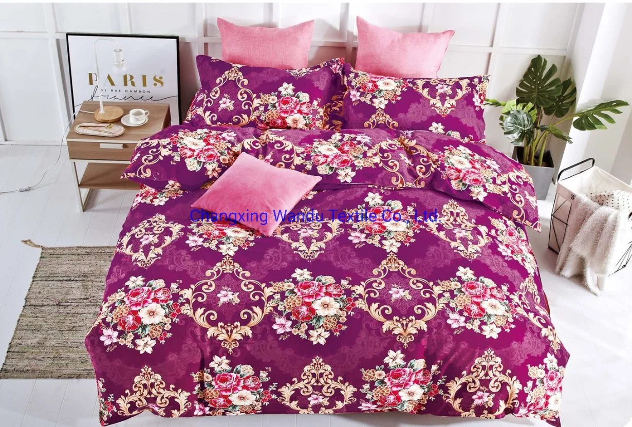 Four-Piece Printed Linen Cloth, Polyester Fabric with Brushed Material, Good Quality and Competitive Price, Made in China