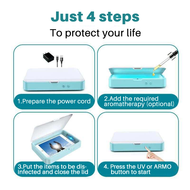 Tablet UV Disinfection Box Quartz Tube UV Sterilizer Container High-Capacity Sanitizer Box for Cleaning Phone Watch Keys with Aromatherapy Function