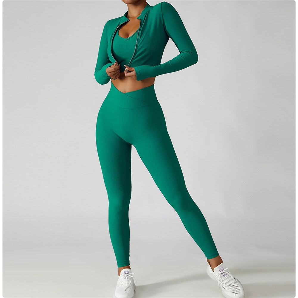 Veste de sport pour femmes, chemises de yoga, haut de gym, fermeture éclair, coupe ajustée, vêtements de course, deux pièces pour entraînement physique.