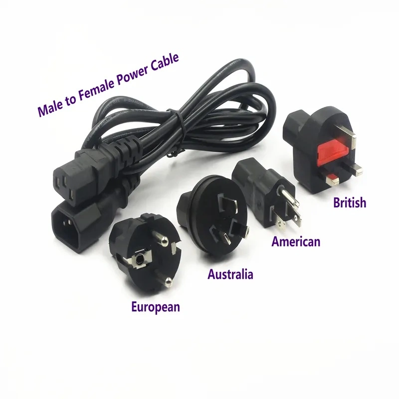 Interchangeable IEC 13 C14 AC Power Cord Cable with EU UK Us Au Plug