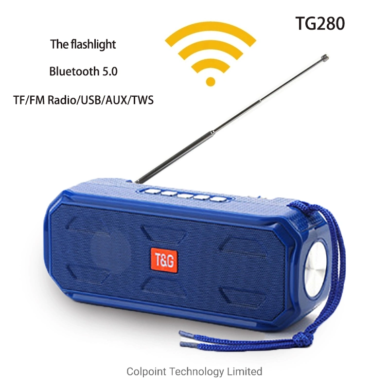 T&G Tg280 Tws Solar Bluetooth Wireless Loudspeaker with Flashlight Support TF / FM / 3.5mm Aux / U Disk - Dark Blue